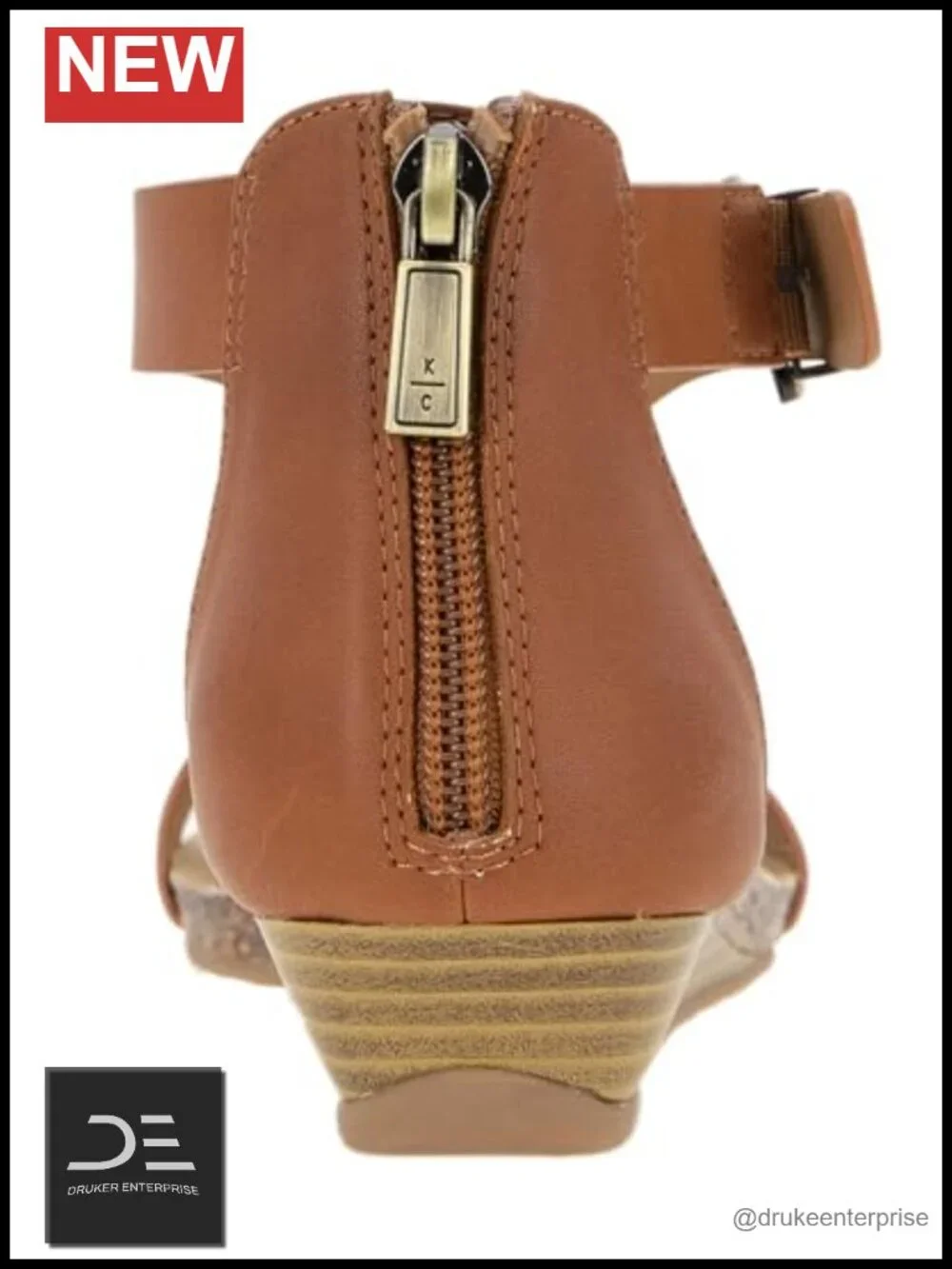 T-Strap Wedge Sandal w/ Ortholite Cushion, Stacked Heel, Open Toe, Faux Leather